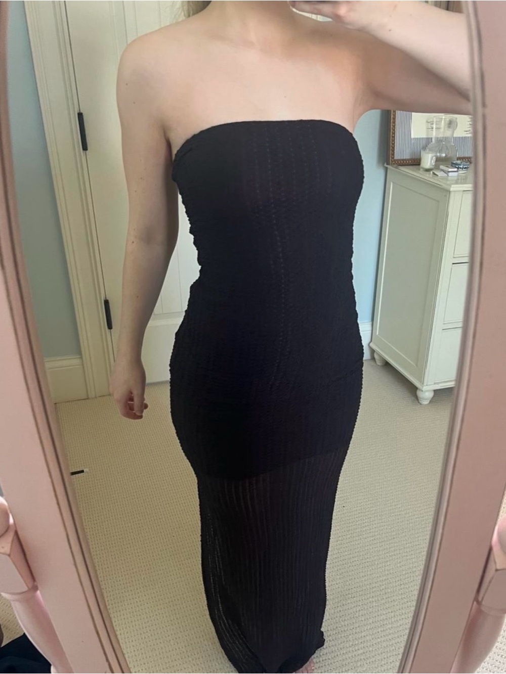 Black/Dark Brown Strapless Knit Bodycon Maxi Dress